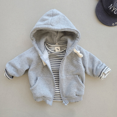 Korean version of ins children's clothing baby spring and autumn clothing baby boys and girls hooded sweatshirt cardigan coat zipper shirt