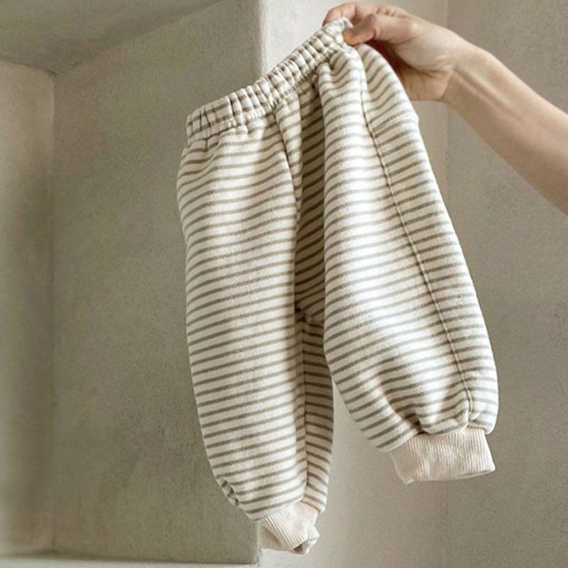 Korean version of ins infant and children's clothing cotton plus velvet casual pants for children and babies comfortable sports fashionable cuffed sweatpants in winter