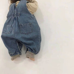 Korean style ins spring and autumn children's clothing for men and women, loose and personalized open-fit large pp overalls denim climbing pants