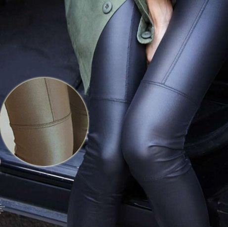 European and American full imitation leather splicing leggings 4 colors slimming leg slimming nine-point pants imitation leather pants