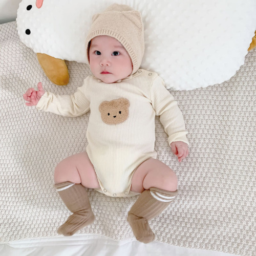 Japanese and Korean style newborn baby tops with cute bear head print baby spring and autumn baby clothes