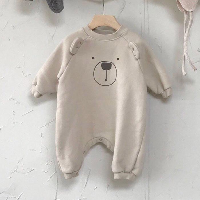 ins Korean style baby cute plus velvet bear onesie cute little animal casual crawler sweatshirt winter wear