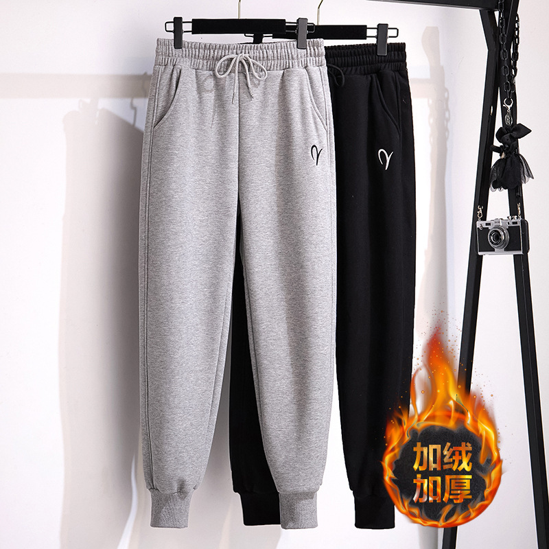 300 pounds plus fat plus size fat sister women's pants winter high-waisted casual pants loose plus velvet leggings 200 pounds