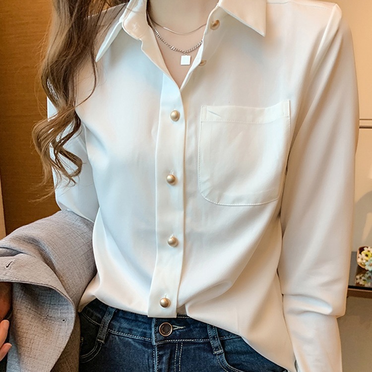 Spring and Autumn new style chiffon white shirt women's long-sleeved loose professional shirt design niche western style top