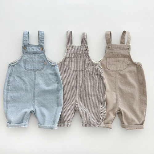 Korean version of ins infant and toddler clothing, stylish denim overalls, children's baby spring and autumn trendy simple casual jumpsuits