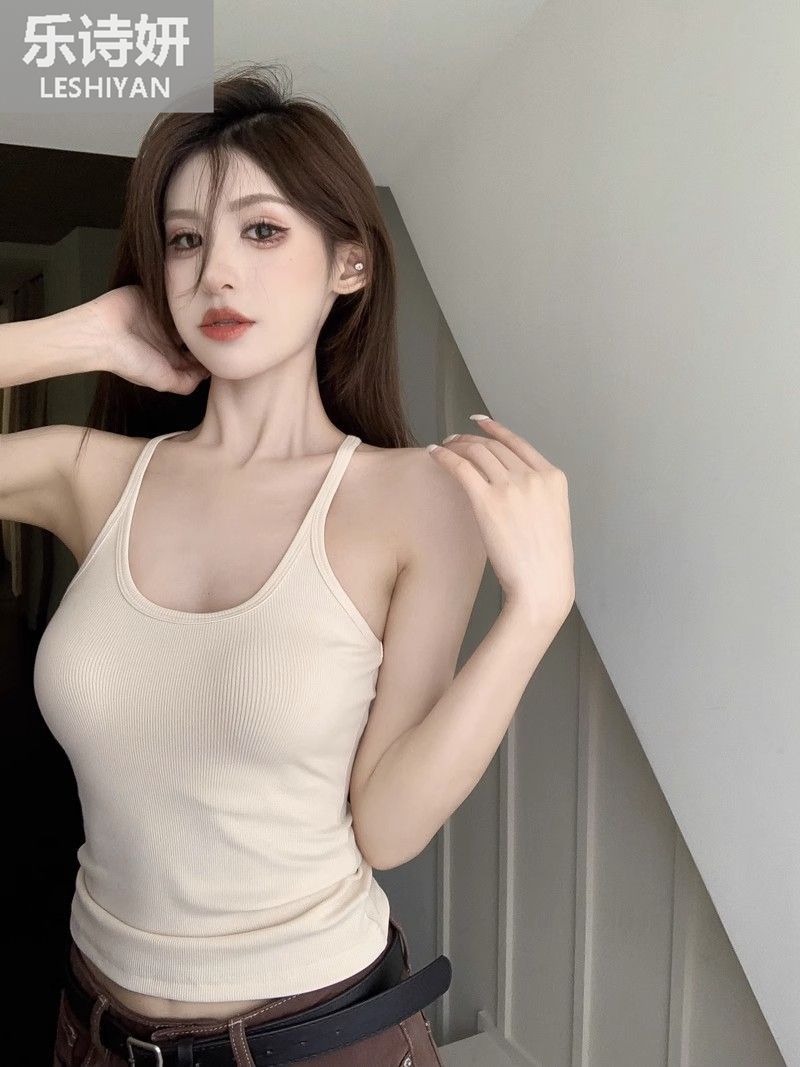 Hot girl bottoming shirt with breast padding, small camisole, women's summer dress, pure lust, sexy inner wear, beautiful back, short top