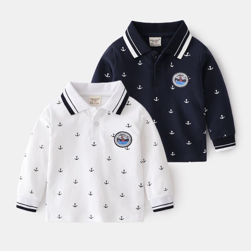Spring sailor suit, dark blue and white lapel, handsome, trendy, cute, fashionable, daily school boy's long sleeves