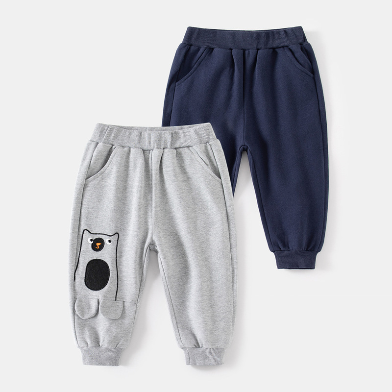 Cartoon bear embroidered boys' sweatpants, mid-rise casual sweatpants for small and medium-sized children, cute pattern children's sweatpants