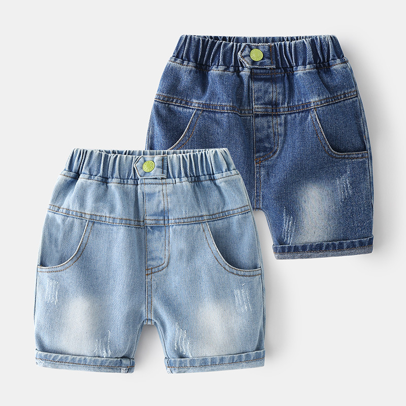 Summer cotton cotton trousers for small and medium-sized children, mid-waist rubber band belt, soft trendy style jeans