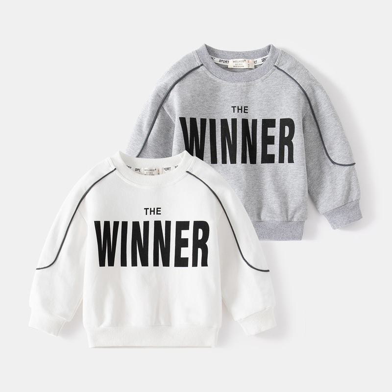 Trendy English letter spring boys' sweatshirts, long-sleeved round neck boys' sweatshirts, hoodless cotton children's sweatshirts