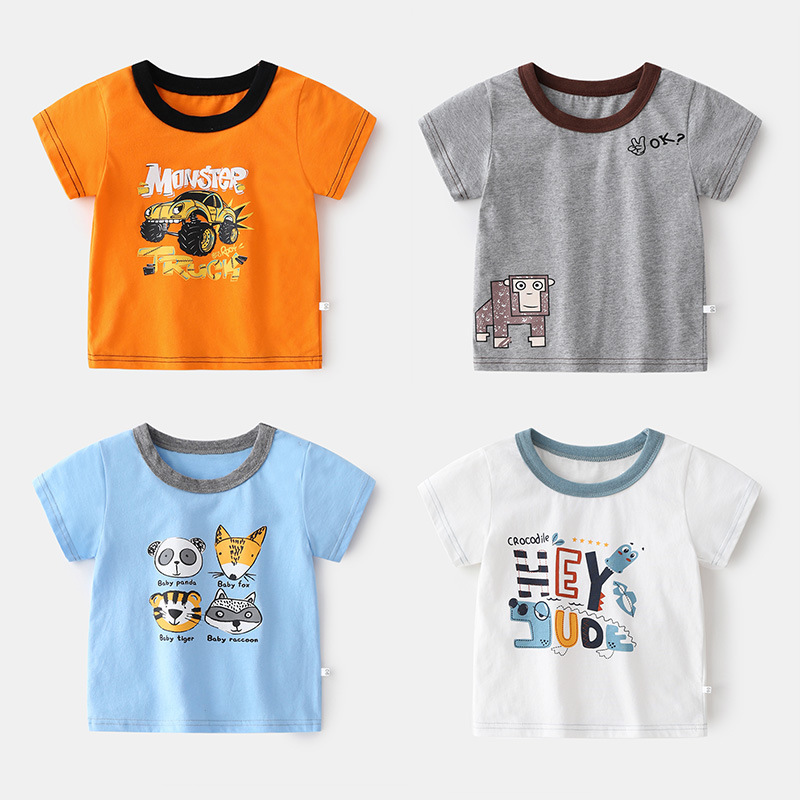 wellkids children's clothing summer Korean version boys short-sleeved T-shirt cartoon cute boy round neck children's half-sleeve