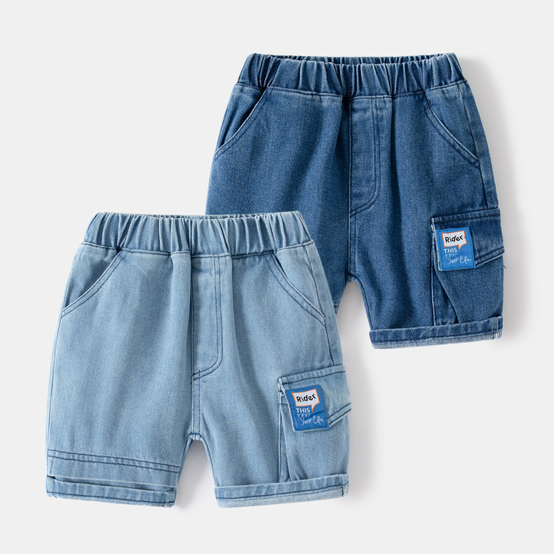Casual and handsome boys' denim shorts, mid-waist blue children's shorts, soft cotton comfortable denim shorts