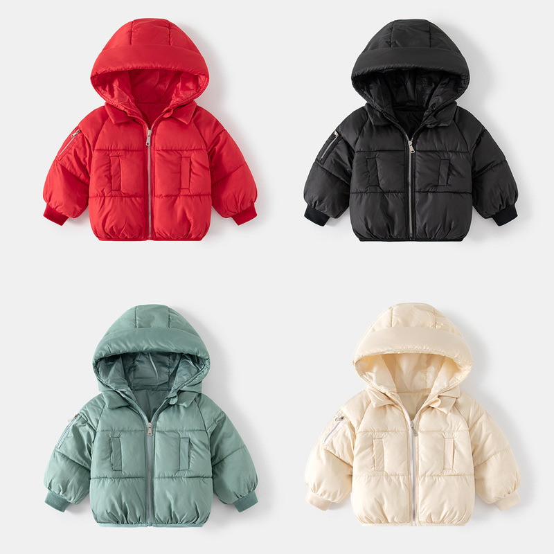 Zippered hooded children's cotton-padded jacket Casual round-neck winter cotton-padded jacket for girls Cotton-padded warm-padded jacket for boys