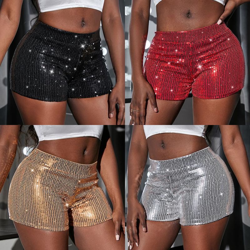 818# New European and American high-waisted casual shorts, hot pants, women's high-elastic sequins, sequined bar performance clothing, enlarged