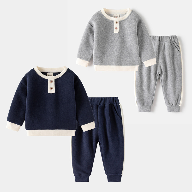 Boys Suit Wholesale New Children's Contrast Color Long Sleeve Suit Baby Sports 2-piece Set Foreign Trade Children's Clothing