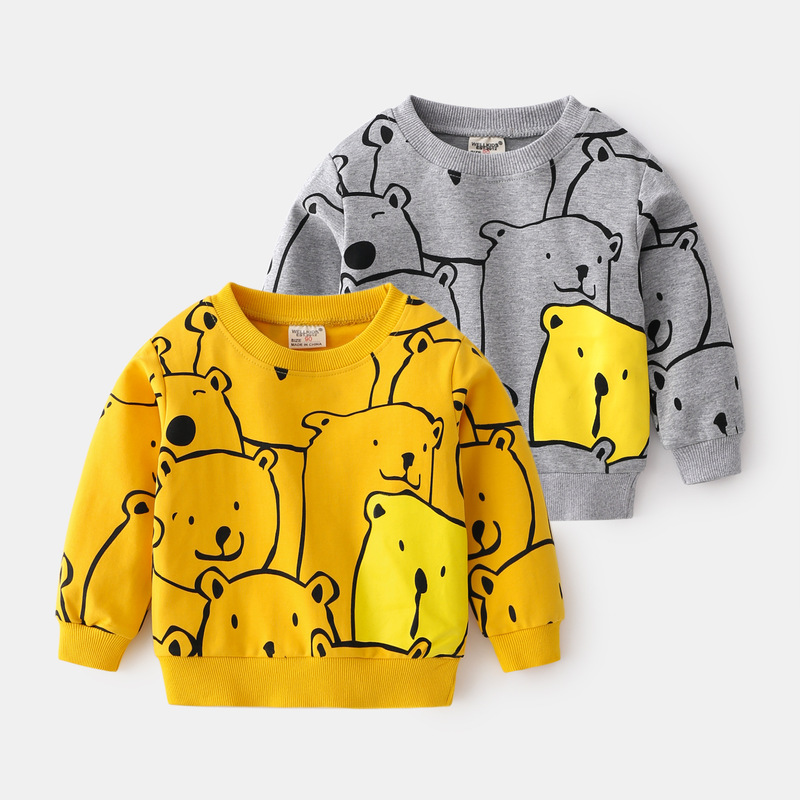 Bear contrast color cartoon cute boys long sleeve new fashion round neck casual daily pullover long sleeve