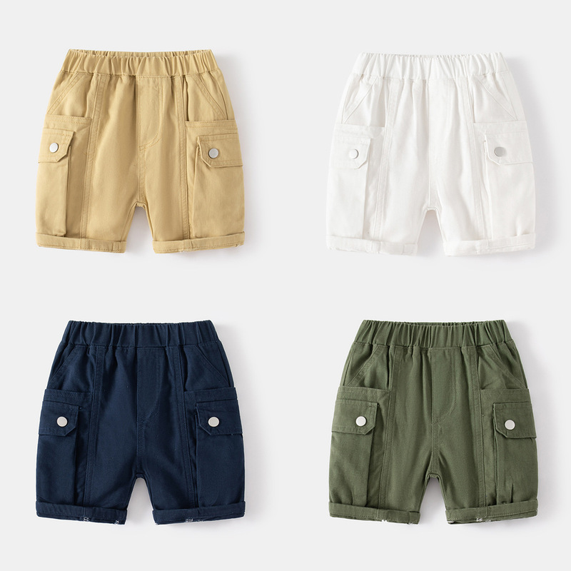 Cool summer casual shorts for boys, casual shorts with big pockets, rubber band belt for middle-aged and small children, mid-rise trousers
