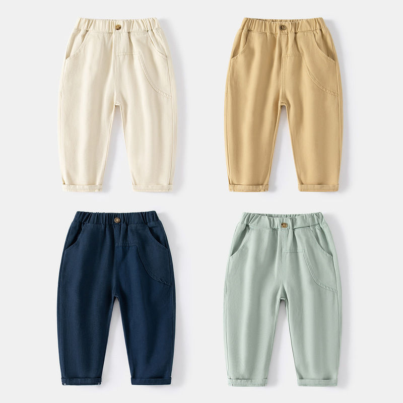 Multi-color spring new boys' casual pants, mid-waist cordless rubber band casual pants, soft cotton casual pants