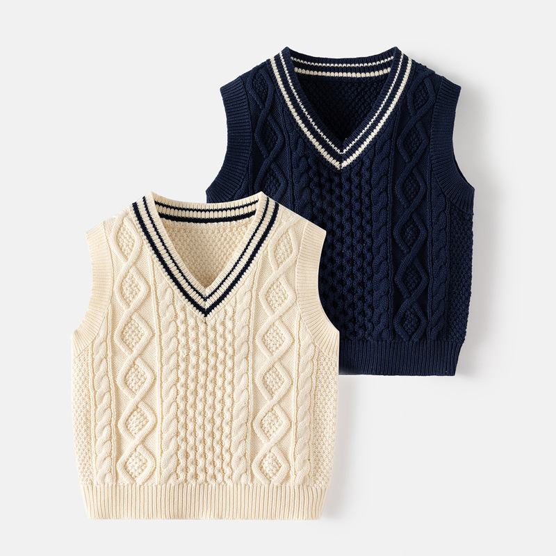 Children's woolen vest autumn new college style boys' sweater fashionable V-neck Korean style baby vest