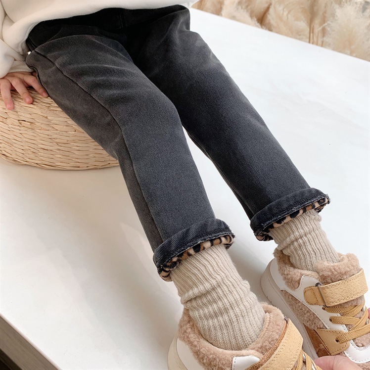 Girls' velvet jeans spring new style velvet children's Korean style warm trousers thickened trousers