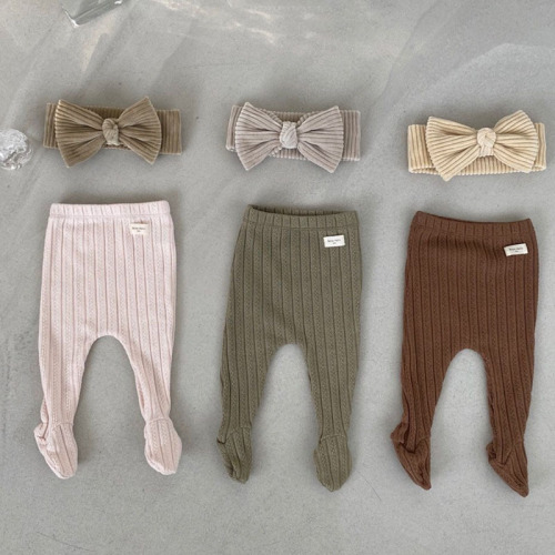 Korean version of ins children's clothing spring and autumn boys and girls baby cotton soft elastic solid color high waist leggings baby leggings