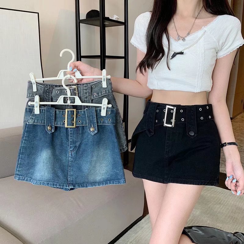 Retro high-waisted denim short skirt for women summer new a-line hot girl hip-covering miniskirt skirt