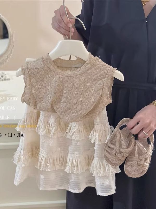 Summer new style girls lace vest tassel skirt two-piece baby girl jacquard sleeveless skirt suit