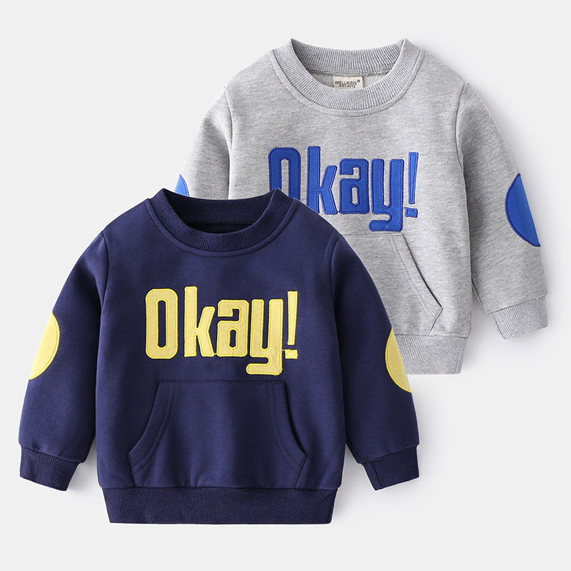 Casual and trendy boys' sweatshirt with English printing, handsome pullover round neck long-sleeved sweatshirt with letters for small and medium-sized children