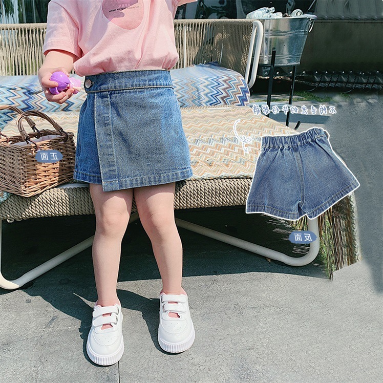 Girls' denim shorts summer wear breathable children's skirt pants casual pants outer wear foreign style 5515