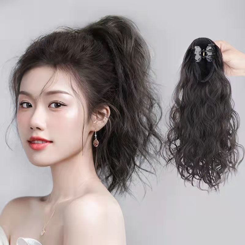 Female high ponytail clip Internet celebrity Korean long hair curly hair natural seamless wool curl cloud permed ponytail