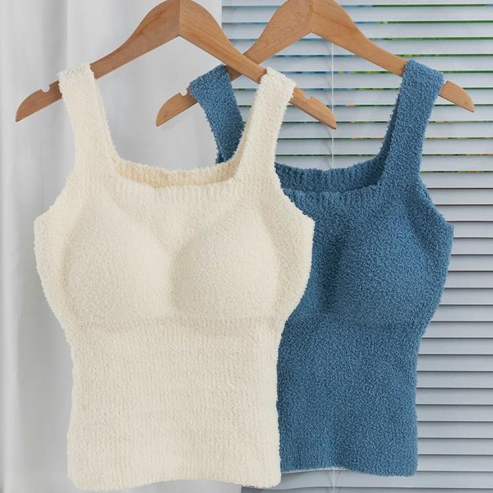 Autumn and winter women's vest with padded thermal underwear, no need to wear bra, all-in-one plus velvet and thickened winter inner layering shirt