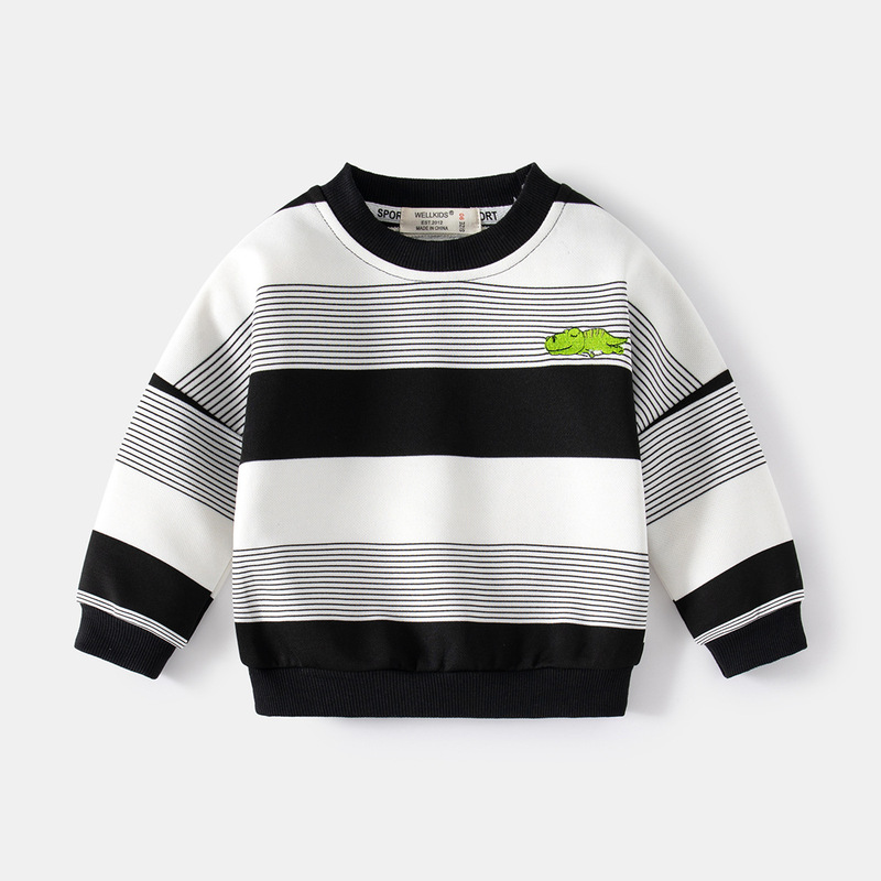 Spring new boys' sweatshirts striped pullover trendy fashion belted children's long-sleeved sweatshirts