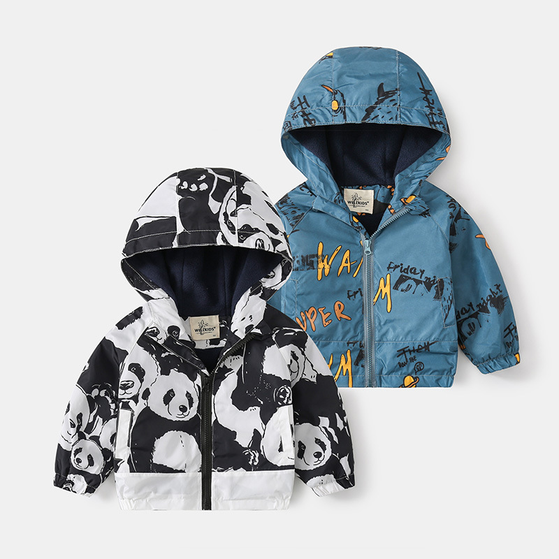 Trendy and fashionable beltless jacket, autumn and winter boys' fleece jacket, casual hooded zipper children's jacket