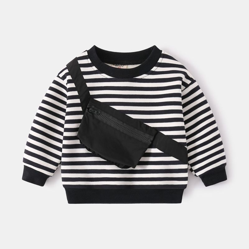 Autumn and winter boys' striped velvet sweatshirt striped round neck children's tops casual fleece long-sleeved tops