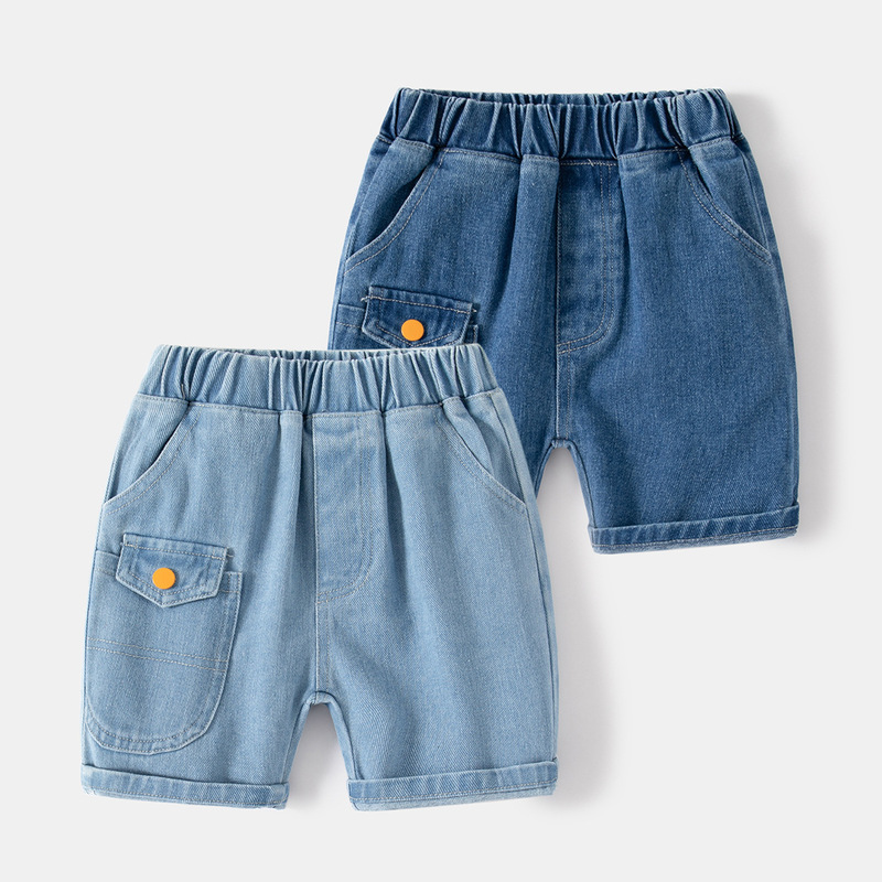 New summer boys' denim shorts, rubber band mid-waist blue shorts, fashionable children's shorts