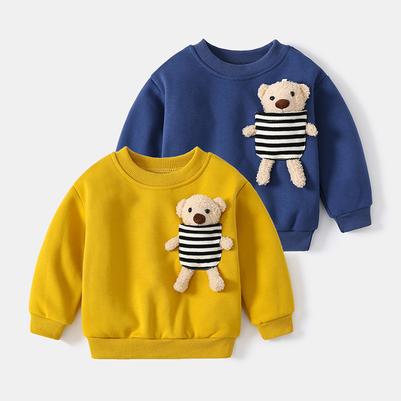 Children's autumn and winter furry bear velvet sweatshirt cute cartoon three-dimensional bear round neck long-sleeved sweatshirt Korean version