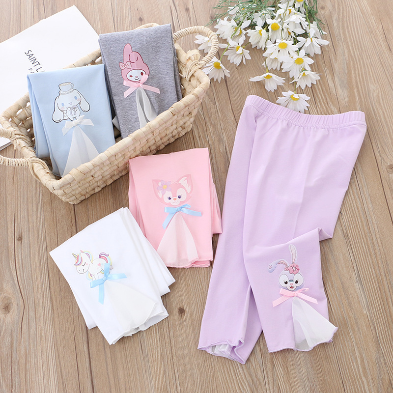 Summer new girls' cropped leggings bell bottoms baby girl cartoon pants