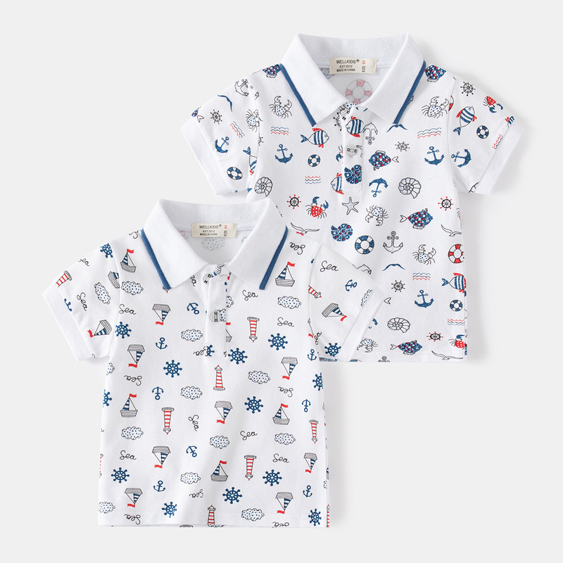Summer casual short-sleeved boys' POLO shirts Breathable and comfortable POLO shirts Cartoon pattern children's lapel short-sleeved shirts