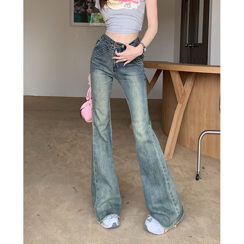 Retro hottie low-waisted design bootcut jeans for women in early autumn 2023 new slimming and taller slim-fitting flared trousers