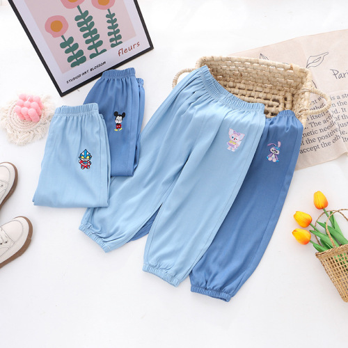 Children's clothing summer new children's anti-mosquito pants for boys and girls embroidered sports trousers versatile outer wear