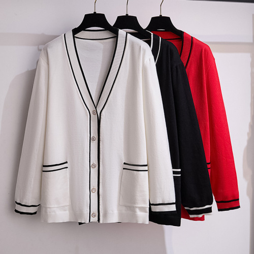 200/300 catties large size women's bust 150/160 loose cardigan sweater knitted small fragrant jacket 8119