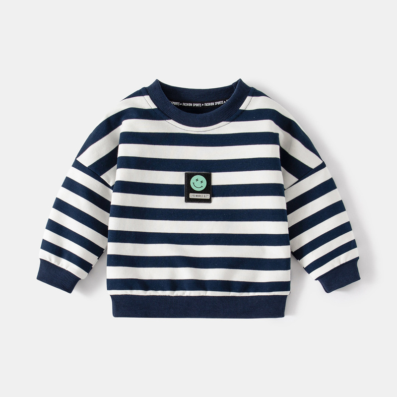 Round neck pullover long-sleeved children's sweatshirt Children's pullover long-sleeved top Spring fashion casual striped sweatshirt