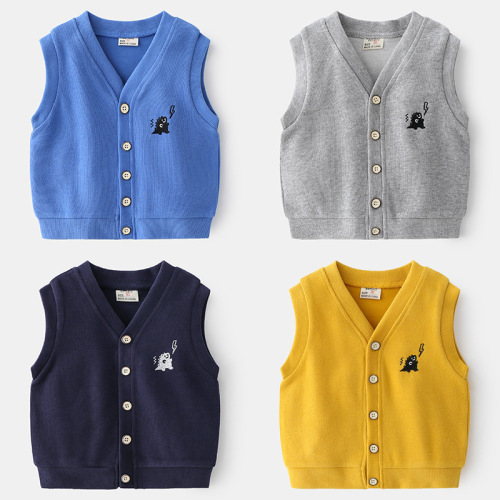 Spring children's vest, cotton trendy boys' tops, hooded single-breasted cute style children's clothing