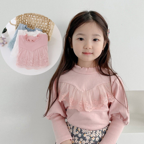 New children's clothing girls' bottoming shirt puff sleeve T-shirt Korean style tops for baby girls and middle children
