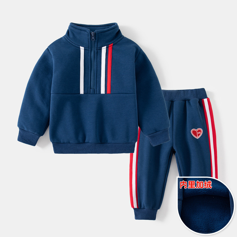 Boys' autumn sweatshirt set, children's new children's sports autumn and winter clothing, velvet and thickened baby two-piece set