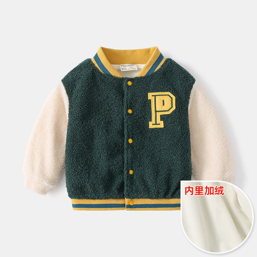 Winter boys' fleece jackets, boys and girls casual baseball warm jackets, two-color winter jackets