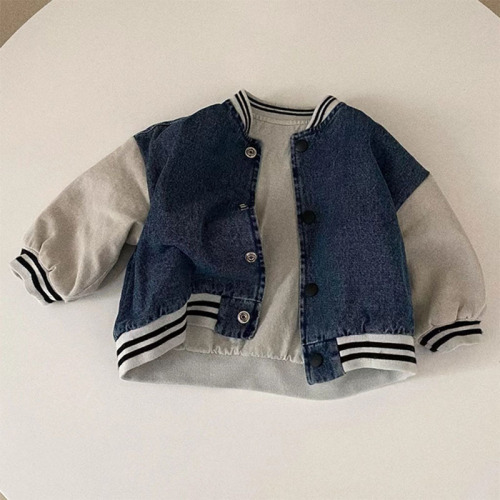 Korean style Iins spring and autumn baby coat trendy patchwork long-sleeved denim baby long-sleeved casual coat children's clothing