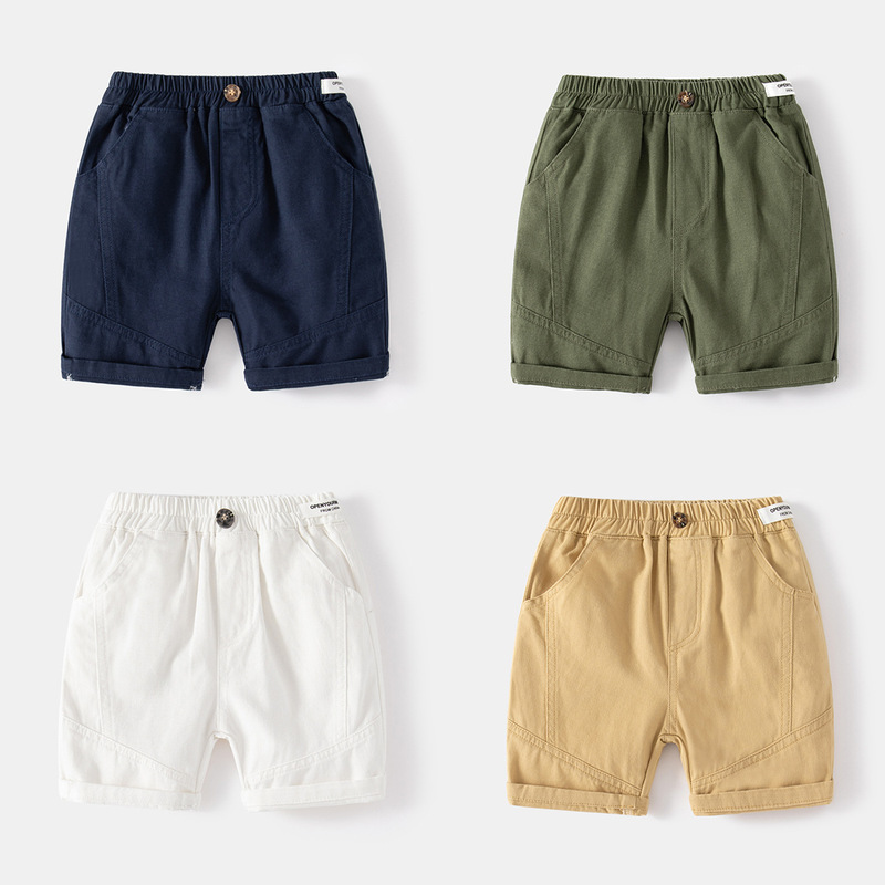 Cool outdoor play children's shorts, elastic waist shorts with false buttons, trendy casual mid-waist shorts for boys