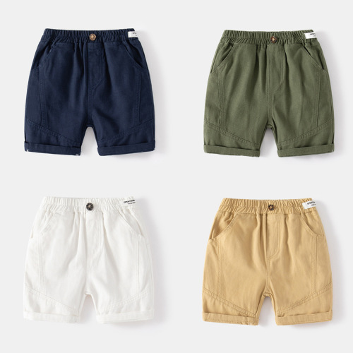Cool outdoor play children's shorts, elastic waist shorts with false buttons, trendy casual mid-waist shorts for boys