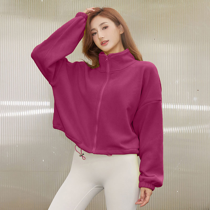 [New Products for Autumn and Winter] Short Velvet Sports Jacket Women's Loose Slim Stand-Collar Yoga Wear Warm Top Outdoor